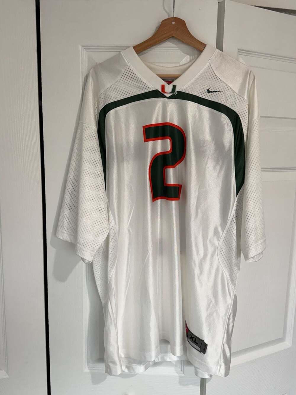 Vintage Nike Team Miami Hurricanes #2 White Football Jersey Size XL